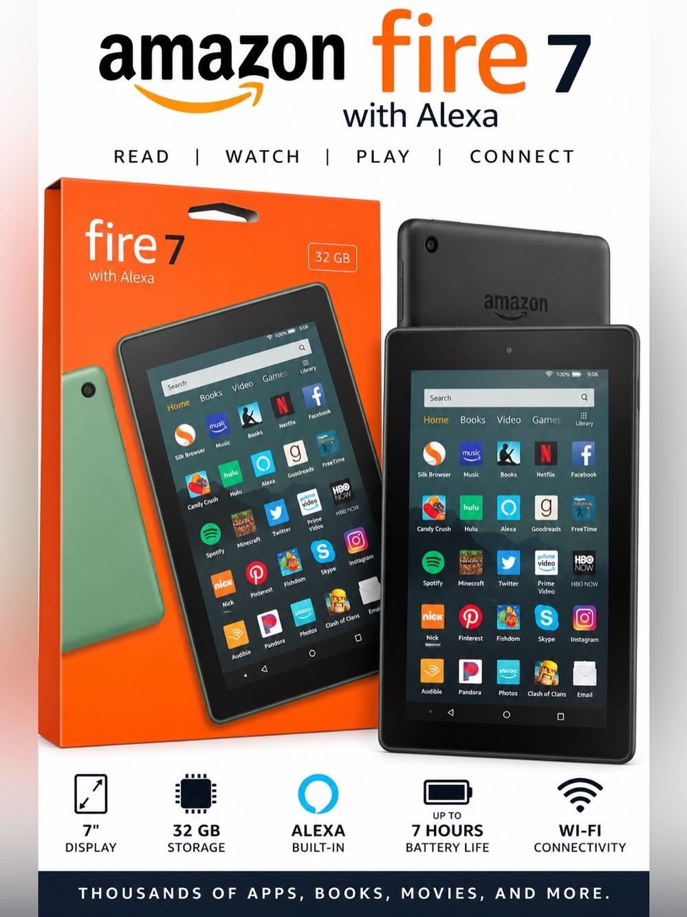 Amazon Fire 7 Tablet in Black and Green - 32GB